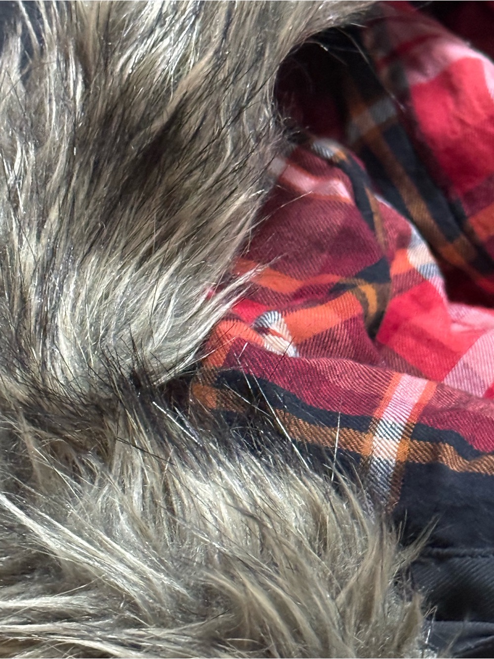 Mossimo Supply Co Black Faux Fur Hood Plaid Lined Utility Bomber Jacket Medium - Picture 12 of 14